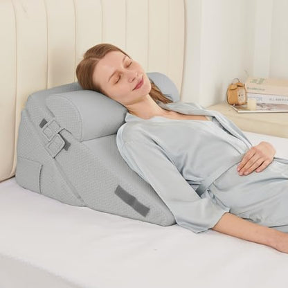 Sasttie Adjustable Wedge Pillow Set for After Surgery, Light Grey - color: Light Grey, size: Adjustable 9&12 Inch + 1 Head Pillow