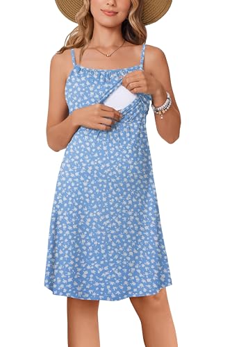 Ekouaer Womens Nursing Dress Summer Breastfeeding Maternity Clothes - color: Light Blue Floral, size: Small