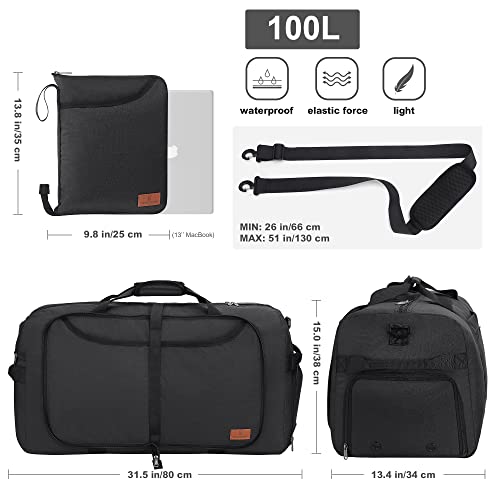 100L Duffle Bag for Travel, Extra Large Foldable Waterproof Duffel Bag - color: Black, size: 100L