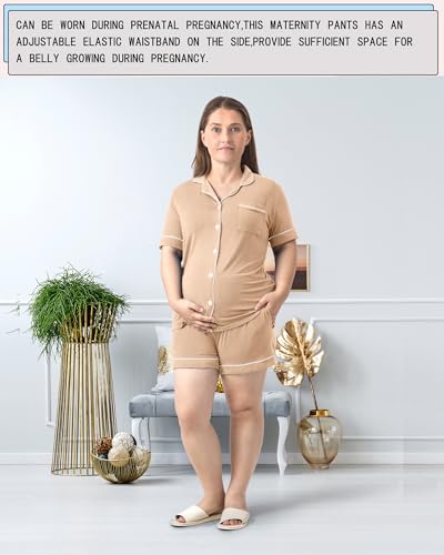 Rnxrbb Button Down Maternity Pajamas Set Nursing Postpartum Pjs Clothes - color: New-champagne, size: X-Large