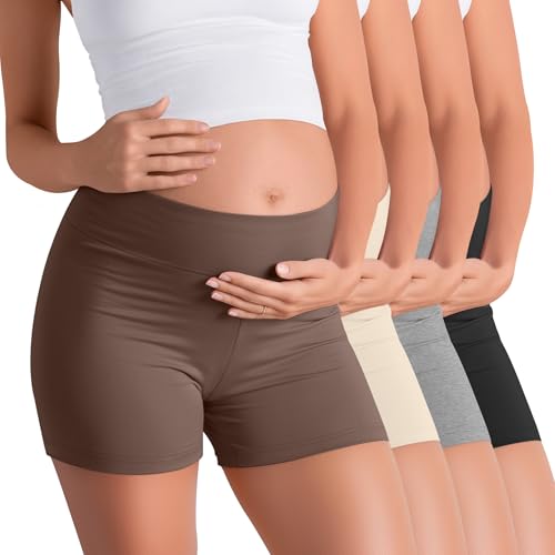4 Pack Maternity Shorts - color: Brown, Beige, Light Gray, Black, size: X-Large