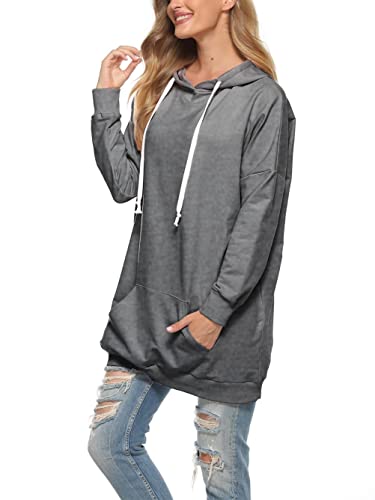 Famulily Womens Oversized Hoodie Extra Long Hooded Tunic Sweatshirt with Pockets - color: Dark Grey, size: Small