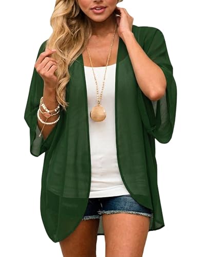 BB&KK Women's Chiffon Kimono Loose Casual Open Front Cover Ups - color: 010 Green, size: Medium