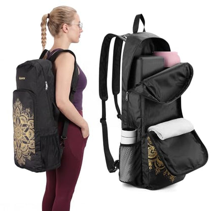 Gonex Yoga Mat Bag Convertible Backpack Blocks Carrier with Wet Pocket - color: Black