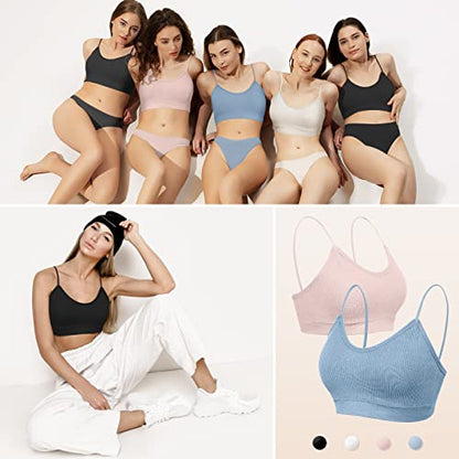 KCDDUMK 4 Pack Cami Bralettes for Women, Spaghetti Strap Sleep Bras - color: Black, White, Blue, Pink, size: Medium