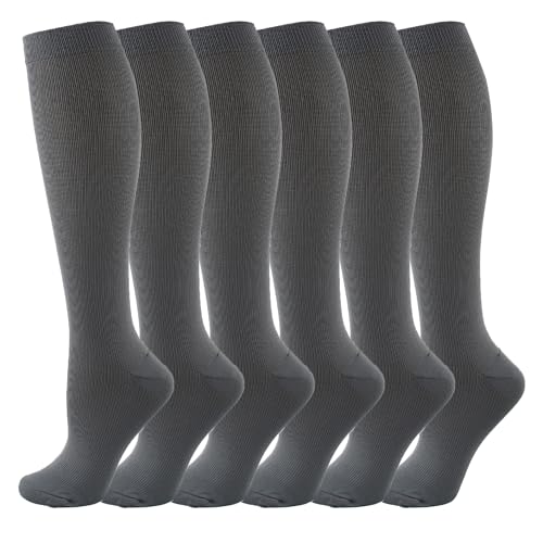 6 Pairs Compression Socks for Women and Men Circulation, 20-30 mmhg Support for Athletic Running, Hiking, Nurse, Recovery - color: Gray (6 Pairs), size: Large-X-Large