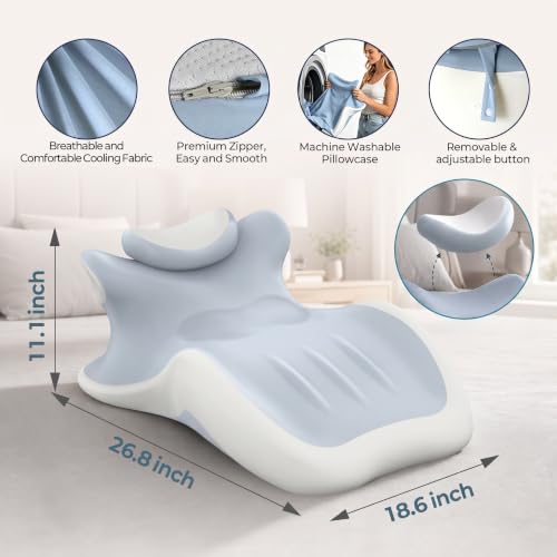 27° Angled Wedge Pillow, Support for Neck Back Waist (Ice Blue & White)