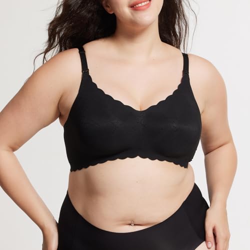 Seamless Maternity Nursing Bra -Adjustable Wide Straps & 3D Lift, Breathable Fabric for Nursing Sleep Bra - color: Black, size: 3X-Large