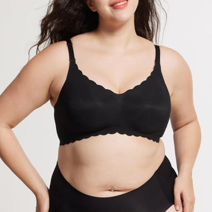 Seamless Maternity Nursing Bra -Adjustable Wide Straps & 3D Lift, Breathable Fabric for Nursing Sleep Bra - color: Black, size: 3X-Large
