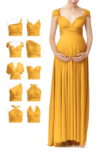 72styles Maternity Multi-Way Wrap Infinity Maxi Dress for Baby Shower - color: Mustard Yellow, size: One Size Plus