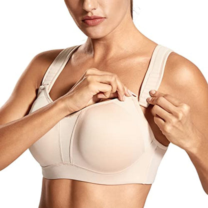 DELIMIRA Women's High Impact Sports Bra Front Adjustable Straps Underwire Plus Size Bra Full Figure - color: Beige, size: 42D