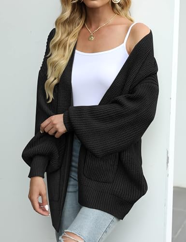 MEROKEETY Long Sleeve Oversized Cardigan Sweaters for Women - color: Black, size: Small