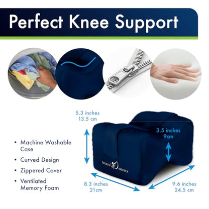 Sports Medica Knee Pillow for Side Sleepers, Memory Foam Leg Pillow Cushion - color: Blue