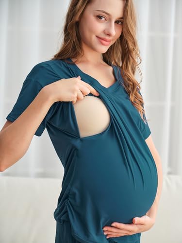 DANSHOW Maternity Nursing Pajama Set Postpartum Lounge PJS - color: Navy, size: Medium