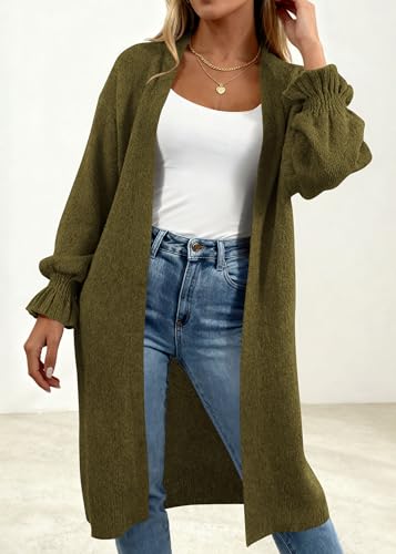 KIRUNDO Long Cardigans for Women Oversized Open Front Coats - color: Army Green, size: Medium