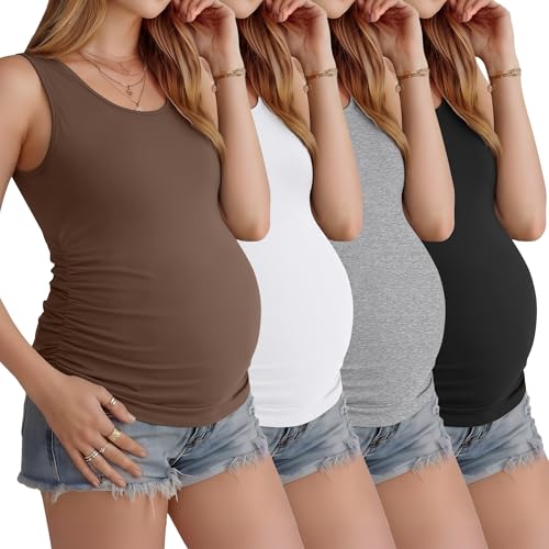 Ficerd 4 Pcs Womens Maternity Sleeveless Tank Tops - color: Black, White, Light Heather Gray, Coffee, size: Medium