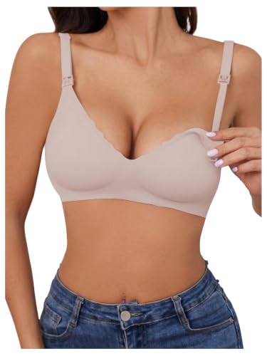 OYOANGLE Women's Maternity Nursing Bra Wireless Push Up Breastfeeding Bras - color: Light Pink, size: Large