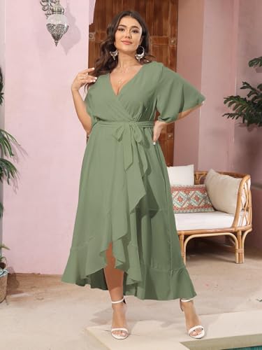 SCOMCHIC Women Plus Size Wedding Guest Maxi Dress - color: Sage Green, size: 4X-Large Plus