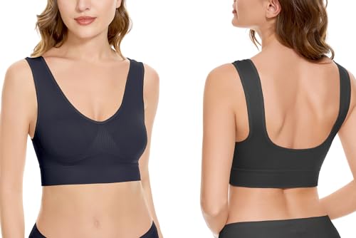 Women's Wireless Sleep Bras Unpadded Seamless Comfort Bras Throw-on Wirefree Bralettes 3 Pack - color: 1*black, size: Medium