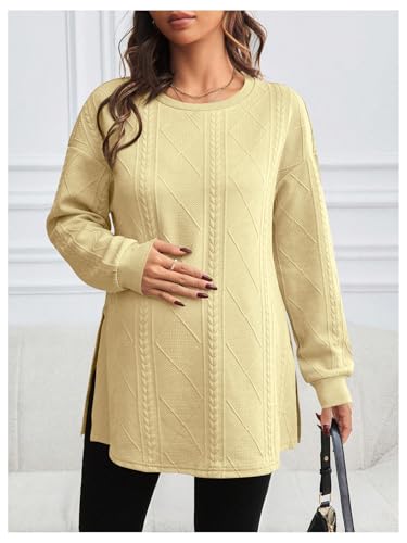 MakeMeChic Women's Maternity Sweatshirt Split Fall Maternity Clothes Tops - color: Apricot, size: Medium