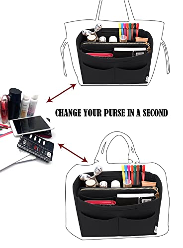 LEXSION Felt Purse Organizer Insert, Tote Bag Shaper Dividers with 5 Sizes - color: Black, size: Regular Medium