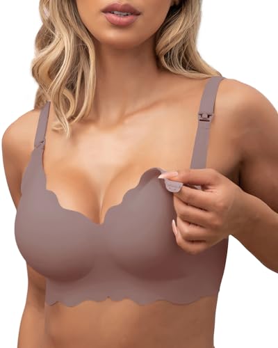 As Fairy Scalloped Nursing Bra Wireless Jelly Support Maternity Bra - color: Dark Brown, size: Medium
