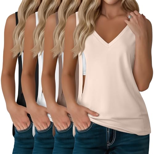 4 Pack Womens Nursing Tank Tops - color: Black, White, Coffee, Cream, size: X-Large
