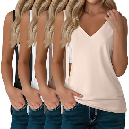 4 Pack Womens Nursing Tank Tops - color: Black, White, Coffee, Cream, size: Large