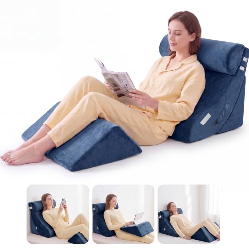4PCS Wedge Pillow Set, Incline Pillow for GERD & Heartburn Relief - color: Full Navy