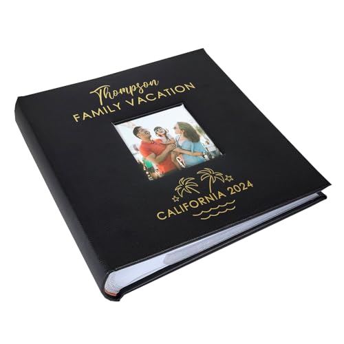 Personalized Photo Album, Custom Engraved Picture Album, Holds 200 4" x 6" Photos, Leatherette and Laser Engraved Scrapbook, Tropical Family Vacation with Palm Trees, Black - color: Family Vacation, size: Black - Medium