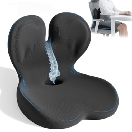 Memory Foam Seat Cushion,Orthopedic Ergonomic Seat Cushions for Tailbone,Sciatica, and Back Pressure Relief,L-Shaped Design & Adjustable Strap,Lumbar Support Pillow for Office,Car,Desk Chair - color: Charcoal Black
