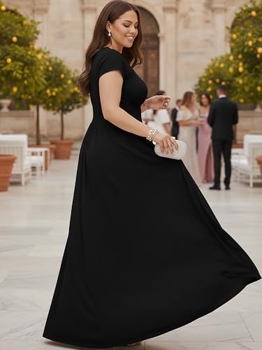 KOH KOH Womens 2026 Sexy Cap Short Sleeve V-Neck Flowy Cocktail Gown - color: Black, size: Medium