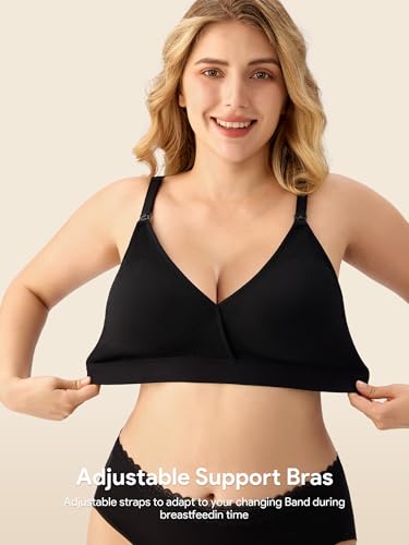 HBselect Nursing Bras for Breastfeeding, Seamless Maternity Bra Wireless - color: C: 5 Pack(black*2/Grey/Pink/Purple), size: Large