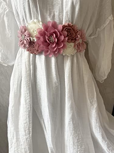 Flowers for Sashes Maternity Pregnancy Sash Belt for Baby Shower Wedding Bride - color: Dusty Pink