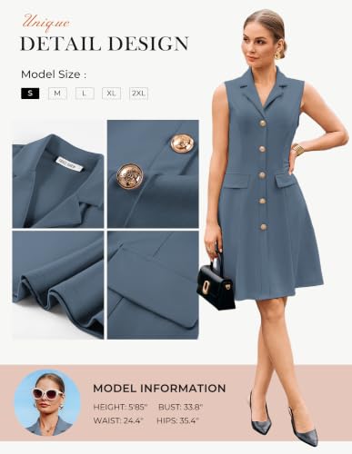 GRACE KARIN Women's Sleeveless Button Down Work Professional Dresses - color: Gray Blue, size: Small