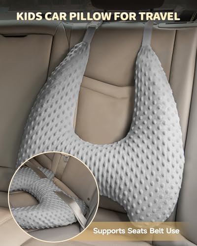 Memory Foam Kids Travel Pillow, Car Pillow for Kids, Velvet Dots, Grey - color: Grey