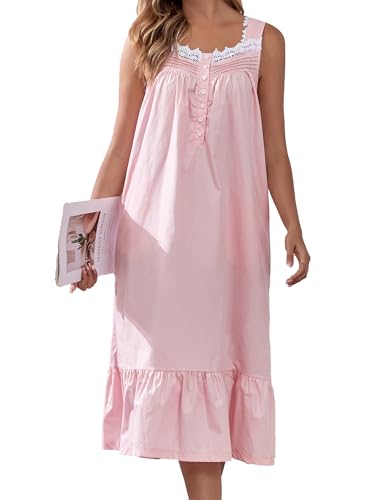 Viakeo 100% Cotton Nightgown for Women - color: Pink, size: Medium