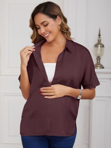 Maternity Shirts Button Down Work Business - color: Brown, size: X-Large