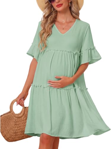 Maternity Summer Dress Sundress Babydoll Beach - color: Green, size: Medium