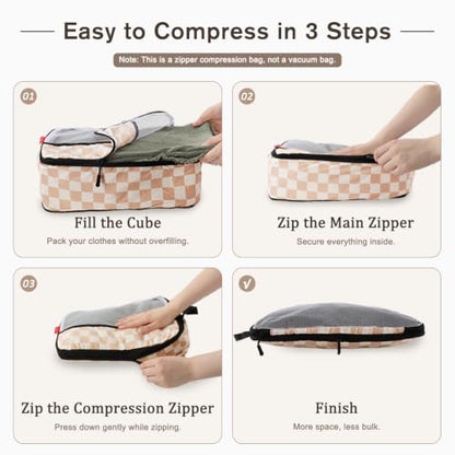 U+U 8 Set Compression Packing Cubes - Ultralight Travel Organizers - color: Khaki Checkered, size: 8 Set