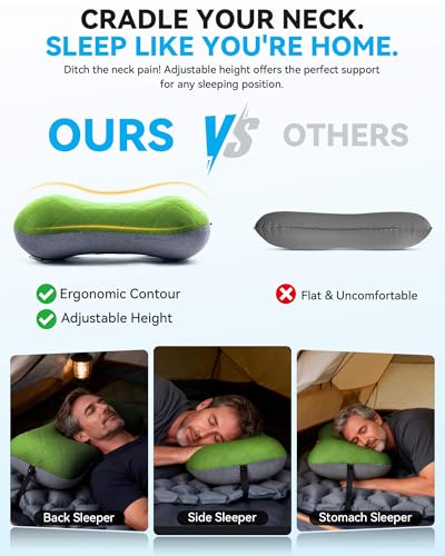 Hikenture Camping Pillow with Removable Cover, Ultralight Inflatable Pillow - color: Green