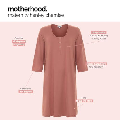 Motherhood Maternity Women's Sleep Henley - color: Withered Rose, size: Medium