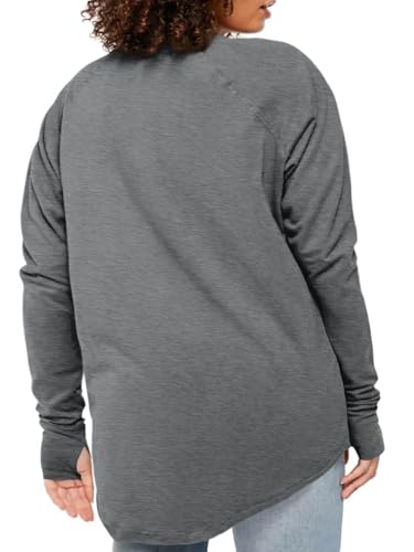 Fisoew Womens Plus Size Long Sleeve Tunic Tops Crew Neck Loose Fit T Shirts - color: Dark Grey, size: 5X-Large