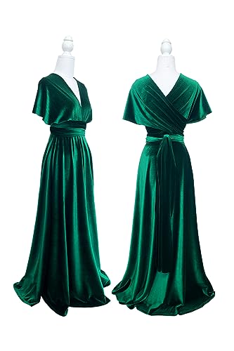 72styles Velvet Multi-Way Wrap Infinity Maxi Dress for Bridesmaids - color: Green, size: One Size Plus