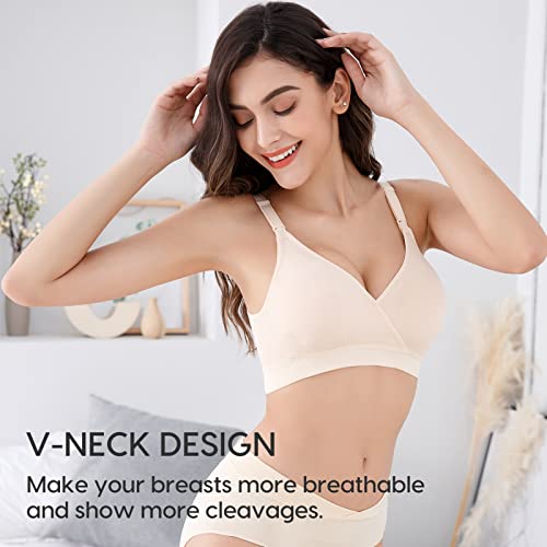 Vinfact 3 Pack Nursing Bras for Breastfeeding Women Maternity Bras - color: Black/Nude/Grey, size: Medium