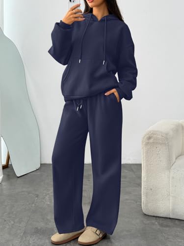 Trendy Queen Womens 2 Piece Lounge Sweat Sets Matching Sweatsuits - color: Navy, size: Large
