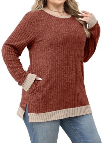 Sampeel Long Sleeve Shirts for Women Tunic Sweaters Fall Fashion Outfits - color: Caramel, size: X-Large