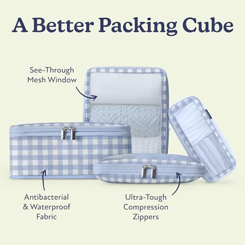 Vandel Space-Saving Compression Packing Cubes for Women 6-Pack Compressible - color: 1. Blue Gingham, size: 6 Pack (Compression)