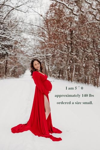 Long Sleeve Maternity Dress for Photoshoot Plus Size - color: 83 Red, size: Large