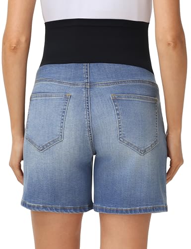 Foucome Women's Maternity Jean Shorts Over the Belly - color: Blue, size: Large